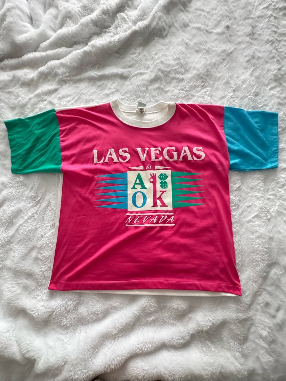 VINTAGE 1988 Las Vegas "A-OK" Neon Colourblock Tee